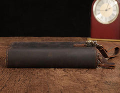 Cool Leather MensLong Wallet Double Zipper Clutch Wallet Wristlet Wallet