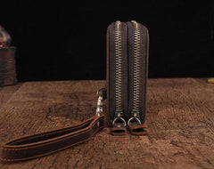 Cool Leather MensLong Wallet Double Zipper Clutch Wallet Wristlet Wallet
