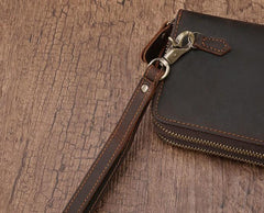 Cool Leather MensLong Wallet Double Zipper Clutch Wallet Wristlet Wallet