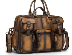 Cool Leather Men Vintage Briefcase 14inch Work Bags Handbag Shoulder Bags For Men - imessengerbags