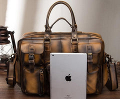Cool Leather Men Vintage Briefcase 14inch Work Bags Handbag Shoulder Bags For Men - imessengerbags
