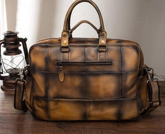 Cool Leather Men Vintage Briefcase 14inch Work Bags Handbag Shoulder Bags For Men - imessengerbags