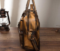 Cool Leather Men Vintage Briefcase 14inch Work Bags Handbag Shoulder Bags For Men - imessengerbags