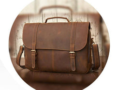 Leather Mens Vintage Large Brown Messenger Bag Laptop Shoulder Bag for Men