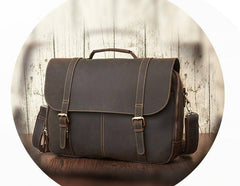 Leather Mens Vintage Large Brown Messenger Bag Laptop Shoulder Bag for Men