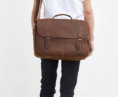 Leather Mens Vintage Large Brown Messenger Bag Laptop Shoulder Bag for Men