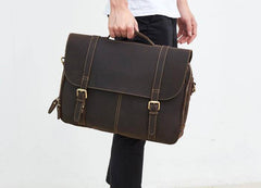 Leather Mens Vintage Large Brown Messenger Bag Laptop Shoulder Bag for Men