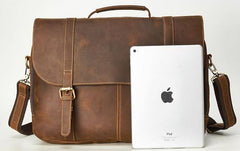 Leather Mens Vintage Large Brown Messenger Bag Laptop Shoulder Bag for Men