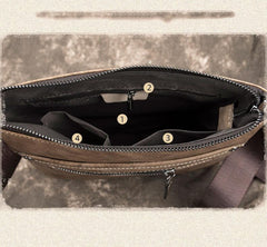 Cool Leather Men's 10 inches Brown Vertical Messenger Bag Blue Courier Bag Side Bag For Men - imessengerbags