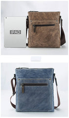 Cool Leather Men's 10 inches Brown Vertical Messenger Bag Blue Courier Bag Side Bag For Men - imessengerbags