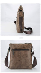 Cool Leather Men's 10 inches Brown Vertical Messenger Bag Blue Courier Bag Side Bag For Men