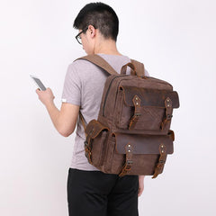 Cool Leather Mens 14 inches Brown Backpack Large Cool Vintage Large Travel Backpack for Men - imessengerbags