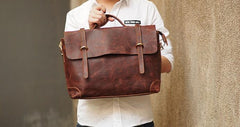 Cool Leather Mens 14inch Laptop Bag Briefcase Work Handbag Business Bag for Men