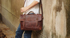 Cool Leather Mens 14inch Laptop Bag Briefcase Work Handbag Business Bag for Men