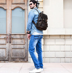 Cool Leather Mens Backpack Vintage Travel Backpack School Backpacks for Men