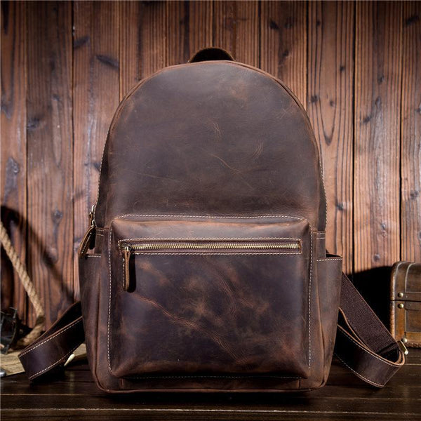 Cool Leather Mens Large Backpack Travel Backpack Vintage School Backpack for Men - imessengerbags