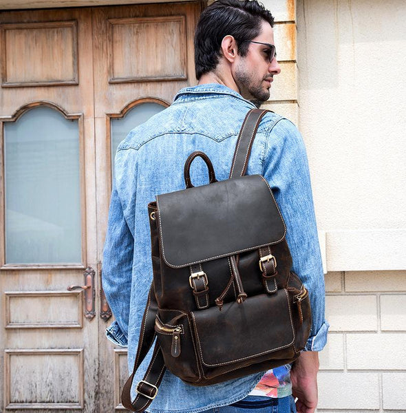 Cool Leather Mens Backpack Vintage Travel Backpack School Backpacks for Men - imessengerbags