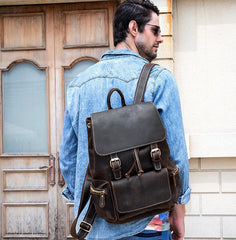 Cool Leather Mens Backpack Vintage Travel Backpack School Backpacks for Men