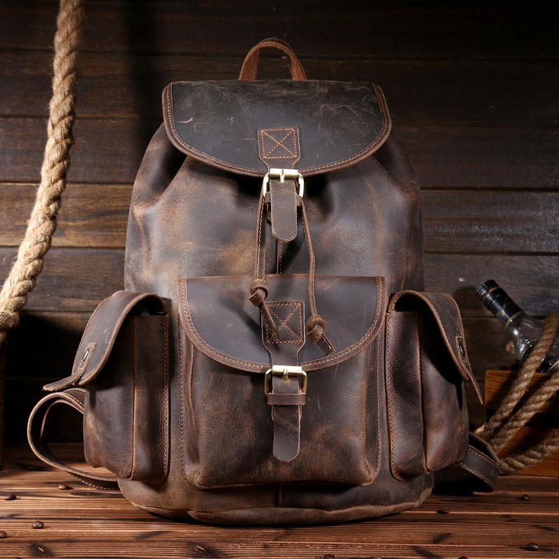 Cool Leather Mens Backpacks Large Vintage School Backpack Travel Backpack Bag for Men - imessengerbags