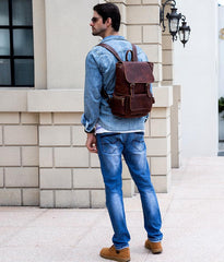 Cool Leather Mens Backpack Vintage Travel Backpack School Backpacks for Men
