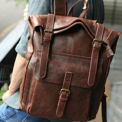 Cool Leather Mens Backpack Travel Backpacks Vintage Laptop Backpack for men