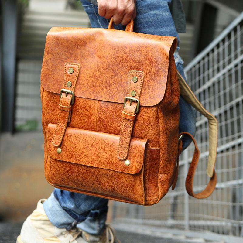 Cool Leather Mens Backpacks Travel Backpack Vintage Laptop Backpack for men