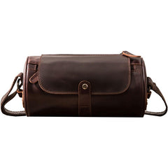 Cool Leather Mens Barrel Shoulder Bag Coffee Messenger Bags for Men - imessengerbags