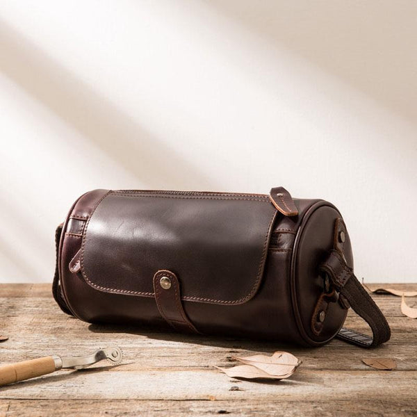 Cool Leather Mens Barrel Shoulder Bag Coffee Messenger Bags for Men - imessengerbags