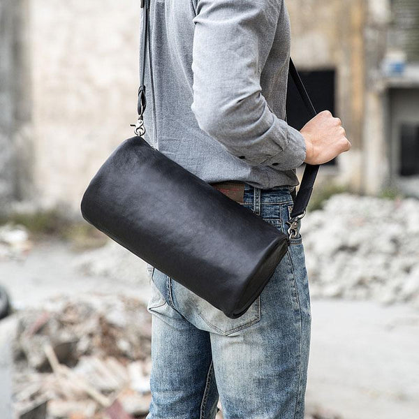 Cool Leather Mens Barrel Shoulder Bags Messenger Bags for Men - imessengerbags