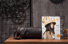 Cool Leather Mens Barrel Side Bag Bucket Shoulder Bag Messenger Bag for Men - imessengerbags