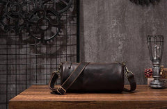 Cool Leather Mens Barrel Side Bag Bucket Shoulder Bag Messenger Bag for Men - imessengerbags