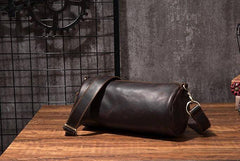 Cool Leather Mens Barrel Side Bag Bucket Shoulder Bag Messenger Bag for Men - imessengerbags