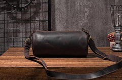 Cool Leather Mens Barrel Side Bag Bucket Shoulder Bag Messenger Bag for Men - imessengerbags