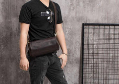 Cool Leather Mens Barrel Side Bag Bucket Shoulder Bag Messenger Bag for Men - imessengerbags