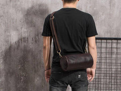 Cool Leather Mens Barrel Side Bag Bucket Shoulder Bag Messenger Bag for Men - imessengerbags