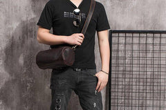 Cool Leather Mens Barrel Side Bag Bucket Shoulder Bag Messenger Bag for Men - imessengerbags