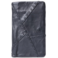 Cool Leather Mens Black Buckle Long Wallet Black Long Trifold Vertical Wallet for Men - imessengerbags
