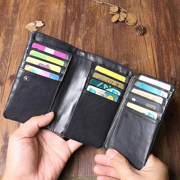 Cool Leather Mens Black Buckle Long Wallet Black Long Trifold Vertical Wallet for Men - imessengerbags