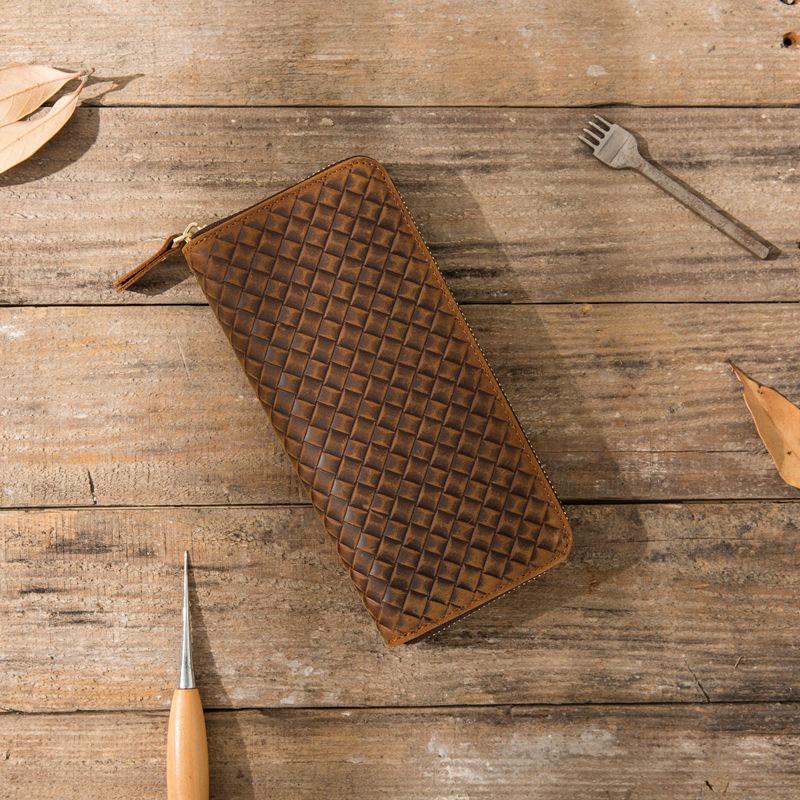 Cool Leather Mens Braided Long Zipper Clutch Wallet Long Wallet for Men - imessengerbags