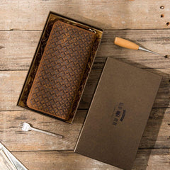 Cool Leather Mens Braided Long Zipper Clutch Wallet Long Wallet for Men - imessengerbags