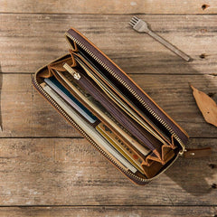 Cool Leather Mens Braided Long Zipper Clutch Wallet Long Wallet for Men - imessengerbags