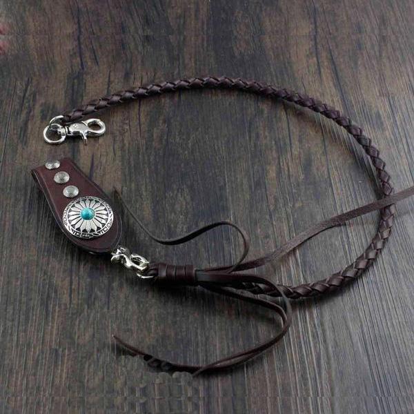 Cool Leather Mens Braided Wallet Chain Pants Chain with Belt Loop for Men - imessengerbags