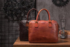 Cool Leather Mens Briefcase 14inch Laptop Bags Work Handbag Business Bag for Men
