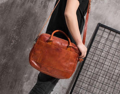 Cool Leather Mens Briefcase 14inch Laptop Bags Work Handbag Business Bag for Men