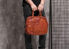 Cool Leather Mens Briefcase 14inch Laptop Bags Work Handbag Business Bag for Men