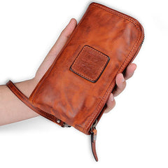 Cool Leather Mens Brown Long Chain Wallet Black Wristlet Wallet Black Clutch Wallet for Men - imessengerbags