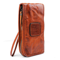 Cool Leather Mens Brown Long Chain Wallet Black Wristlet Wallet Black Clutch Wallet for Men - imessengerbags