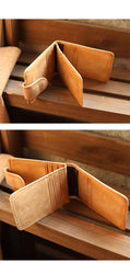 Cool Leather Mens Card billfold Wallet Trifold SMall Bifold License Wallet Camel Card Holders For Men - imessengerbags