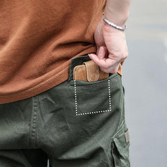 Cool Leather Mens Card billfold Wallet Trifold SMall Bifold License Wallet Camel Card Holders For Men - imessengerbags