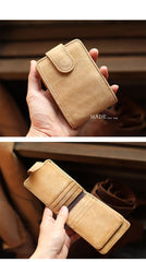 Cool Leather Mens Card billfold Wallet Trifold SMall Bifold License Wallet Camel Card Holders For Men